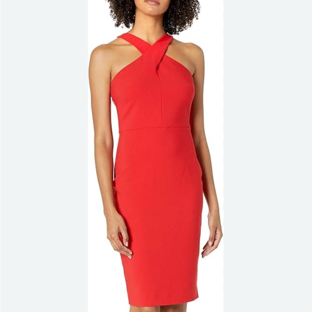 Likely Red Halter Neck Sheath Midi